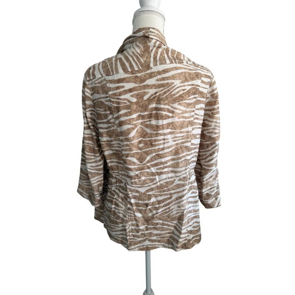 CHICOS Tan White Zebra Print Open Jacket Size Chicos 1 / US 8/10 - Picture 6 of 7